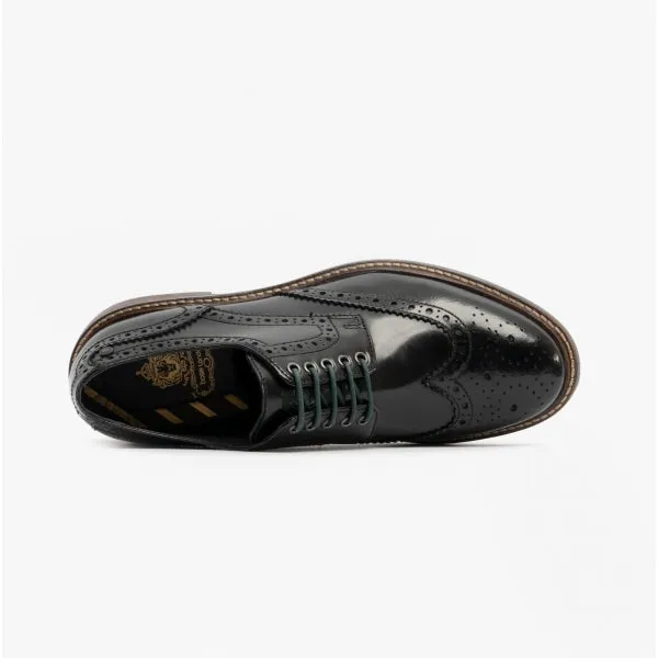 Base London WOBURN Mens Polished Leather Brogue Shoes Black