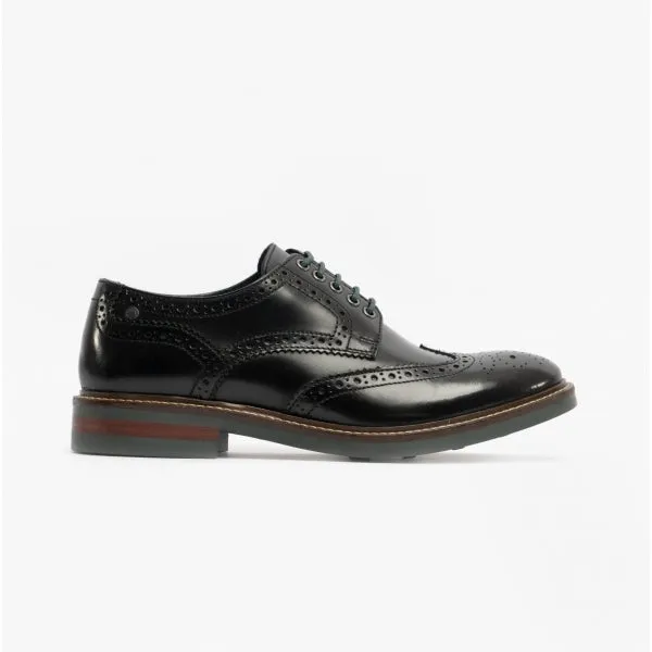 Base London WOBURN Mens Polished Leather Brogue Shoes Black