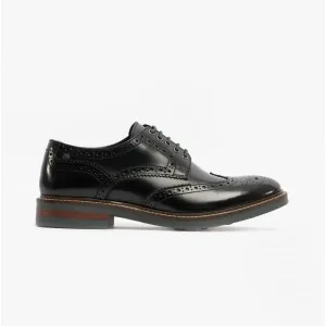 Base London WOBURN Mens Polished Leather Brogue Shoes Black