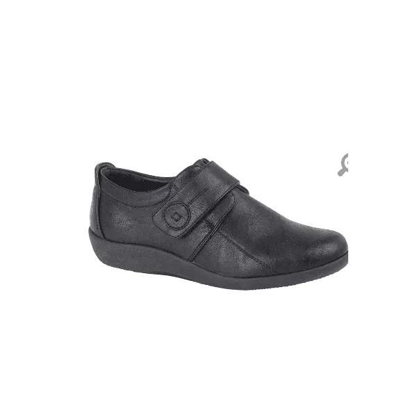 Boulevard L429A Womens Wide-Fit Touch Fasten Shoes Black