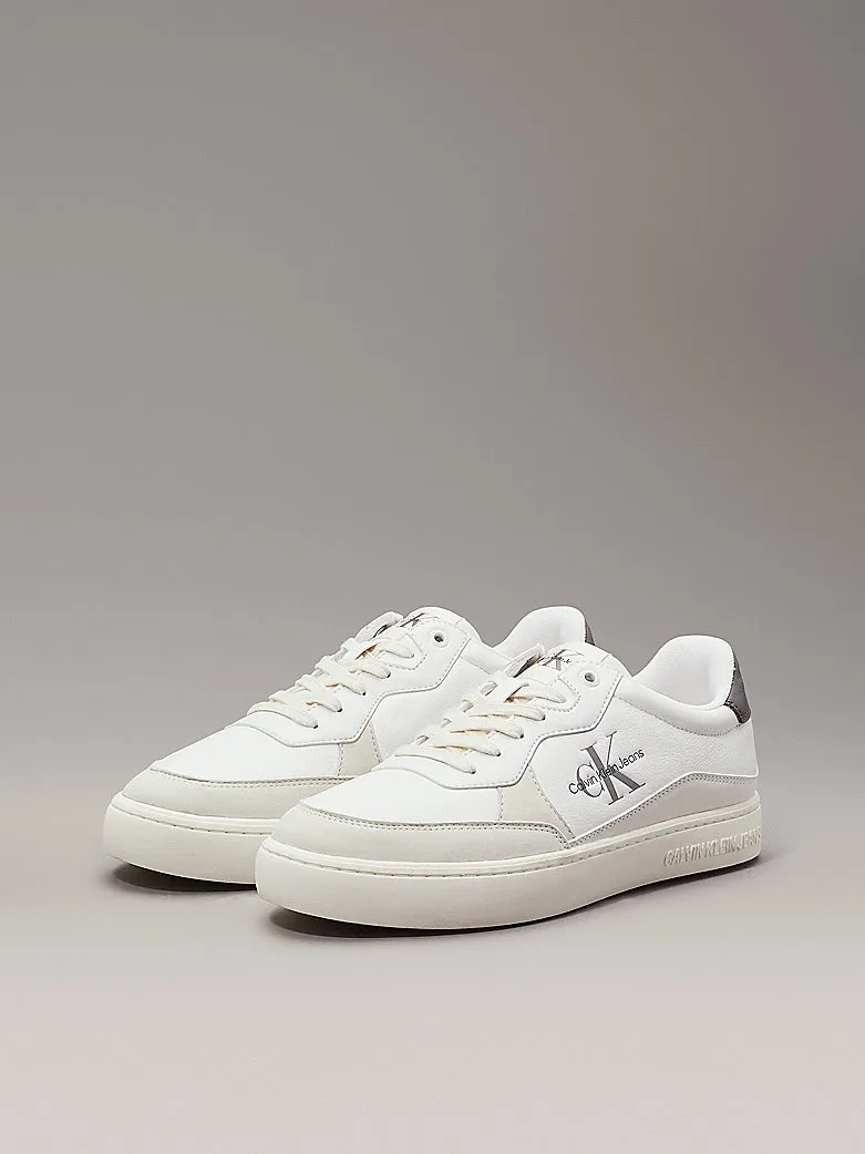 Calvin Klein CLASSIC CUP Mens Leather Trainers Bright White/Charcoal Grey