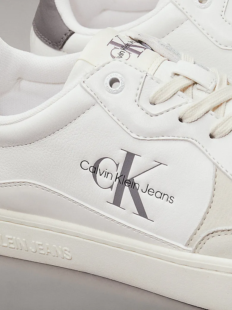 Calvin Klein CLASSIC CUP Mens Leather Trainers Bright White/Charcoal Grey