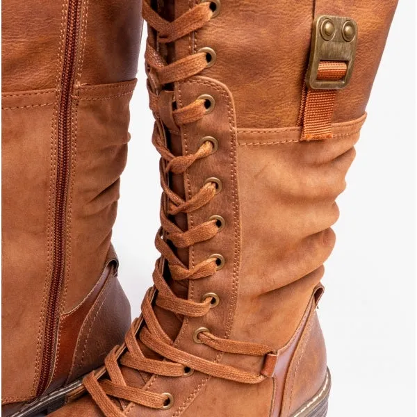 Cipriata GABRIELA Womens Lace-Up Tall Boots Tan Brush