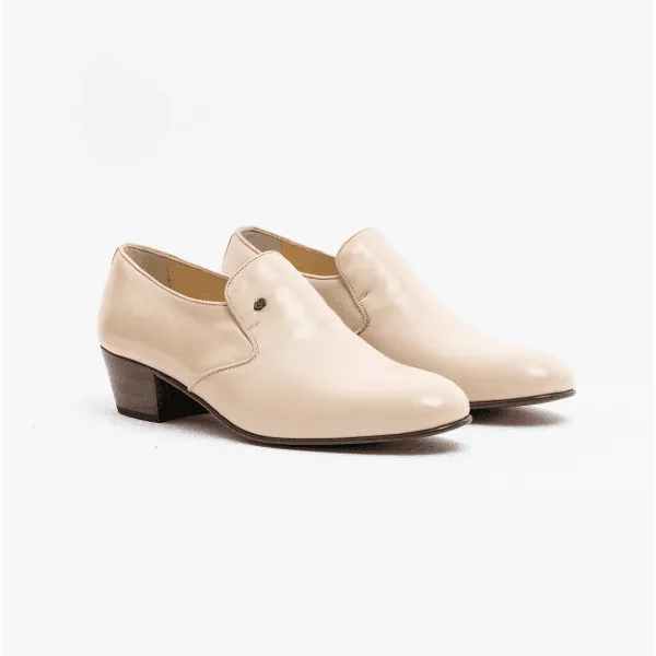 Club Cubano BILBAO Mens Soft Leather Plain Cuban Heel Shoes Ivory