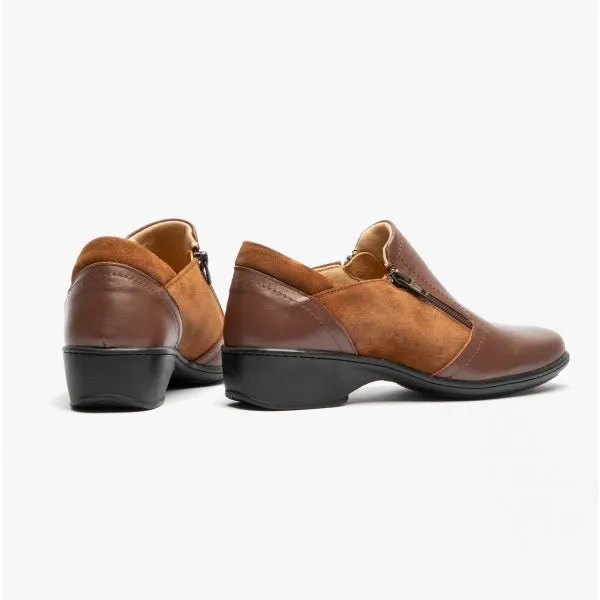 Comfortology ELARA Womens Leather Zip Shoes Cognac
