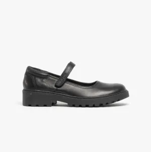GEOX JR CASEY Girls Matte Black Leather School Shoes