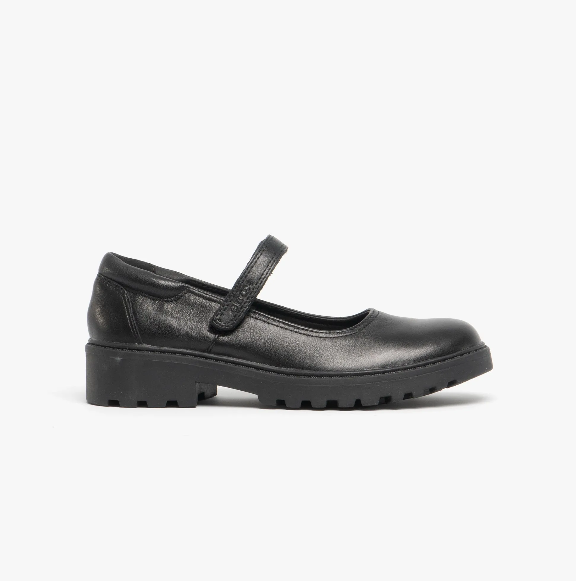 GEOX JR CASEY Girls Matte Black Leather School Shoes