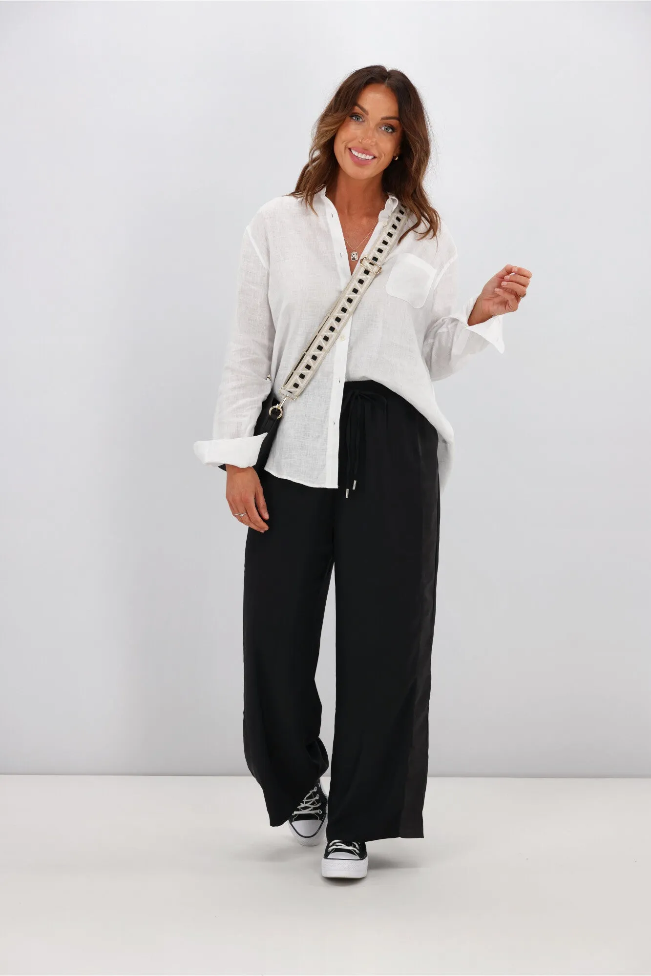 Gloss by Shine On Havanna Satin Stripe Pants Black