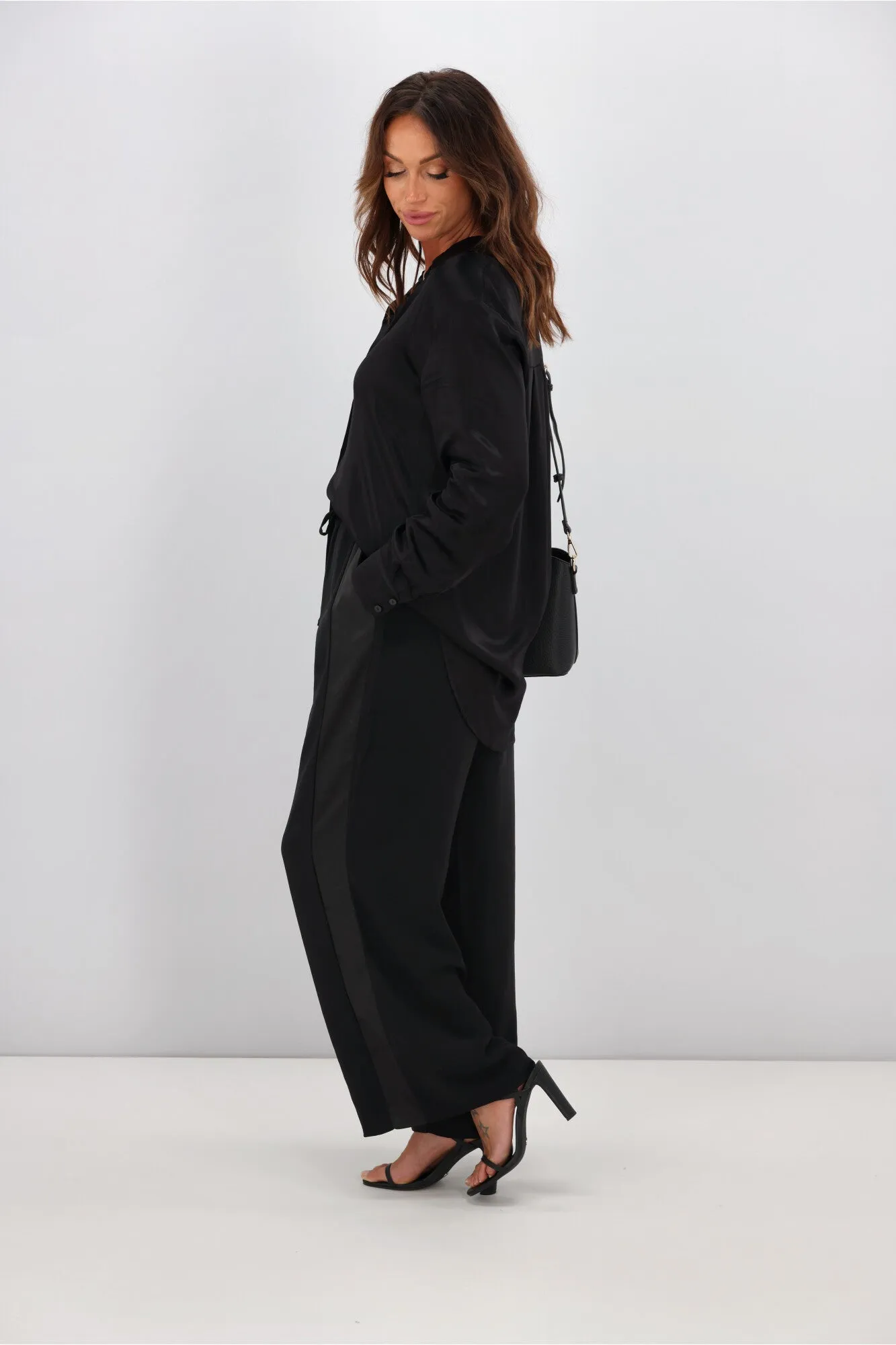 Gloss by Shine On Havanna Satin Stripe Pants Black