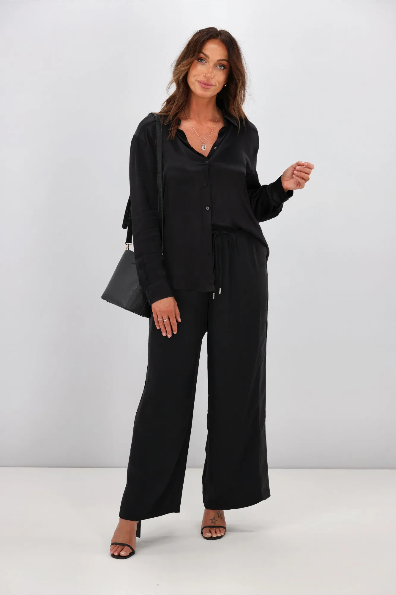 Gloss by Shine On Havanna Satin Stripe Pants Black