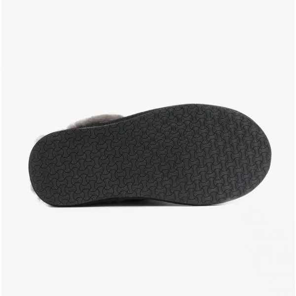 HOS Sheepskin AYLA Womens Real Sheepskin Mule Slippers Black