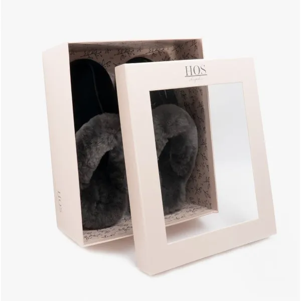 HOS Sheepskin AYLA Womens Real Sheepskin Mule Slippers Black