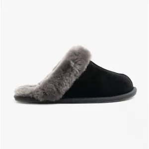 HOS Sheepskin AYLA Womens Real Sheepskin Mule Slippers Black
