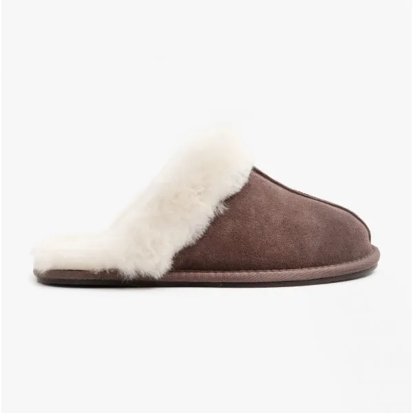 HOS Sheepskin AYLA Womens Real Sheepskin Mule Slippers Espresso