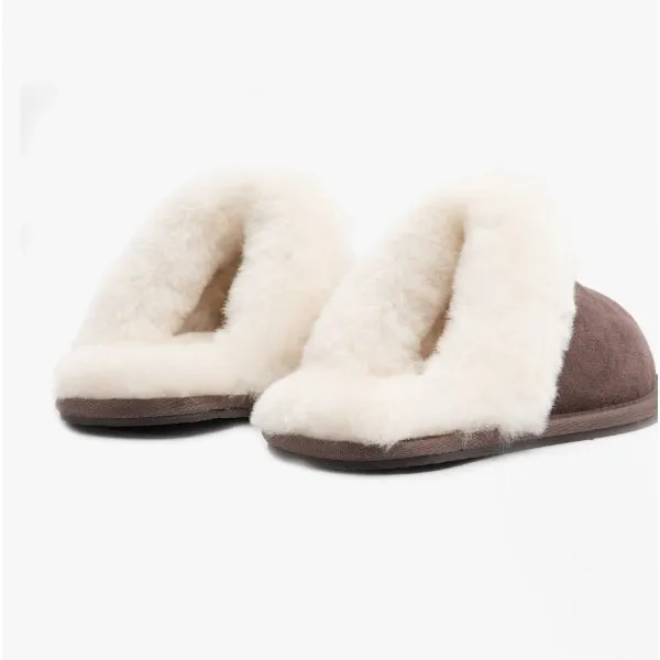 HOS Sheepskin AYLA Womens Real Sheepskin Mule Slippers Espresso