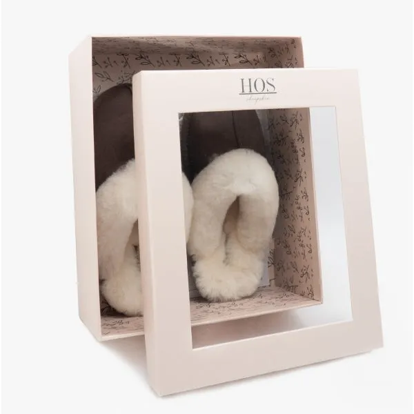 HOS Sheepskin AYLA Womens Real Sheepskin Mule Slippers Espresso