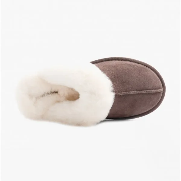HOS Sheepskin AYLA Womens Real Sheepskin Mule Slippers Espresso