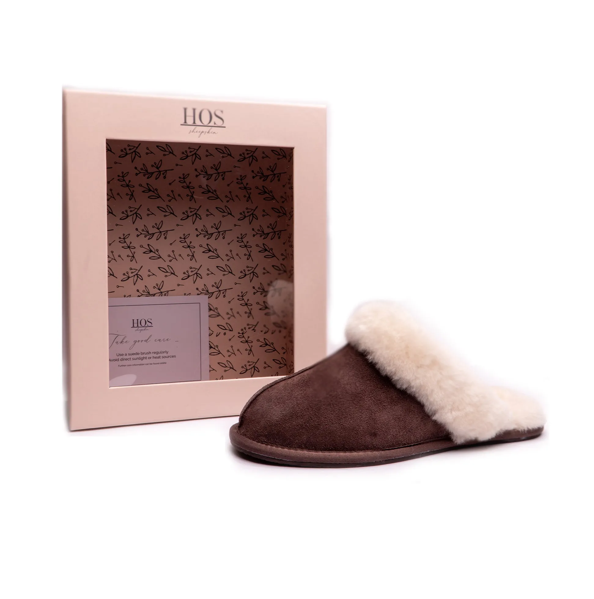 HOS Sheepskin AYLA Womens Real Sheepskin Mule Slippers Espresso
