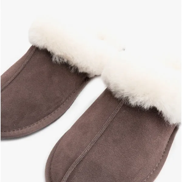 HOS Sheepskin AYLA Womens Real Sheepskin Mule Slippers Espresso