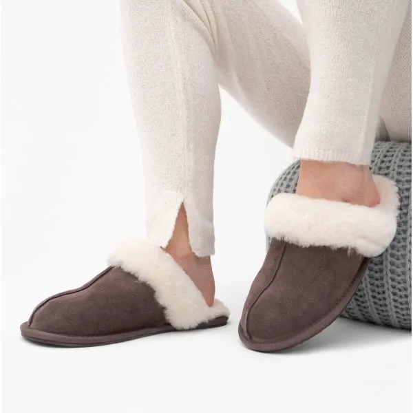 HOS Sheepskin AYLA Womens Real Sheepskin Mule Slippers Espresso