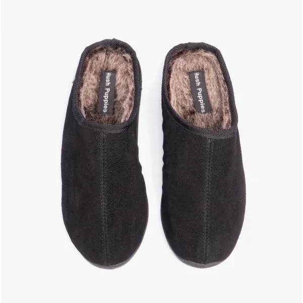 Hush Puppies ASHTON Mens Leather Mule Slippers Black