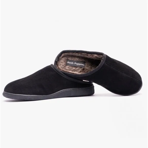 Hush Puppies ASHTON Mens Leather Mule Slippers Black