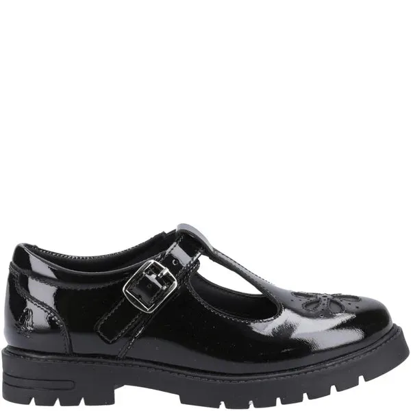 Hush Puppies FIONA Girls Leather School Shoes Patent Black