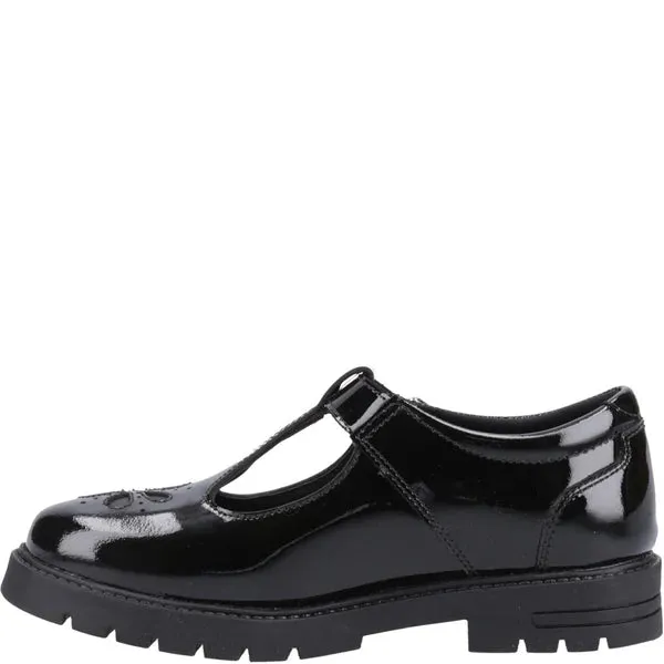 Hush Puppies FIONA Girls Leather School Shoes Patent Black