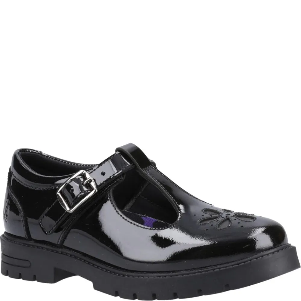 Hush Puppies FIONA Girls Leather School Shoes Patent Black