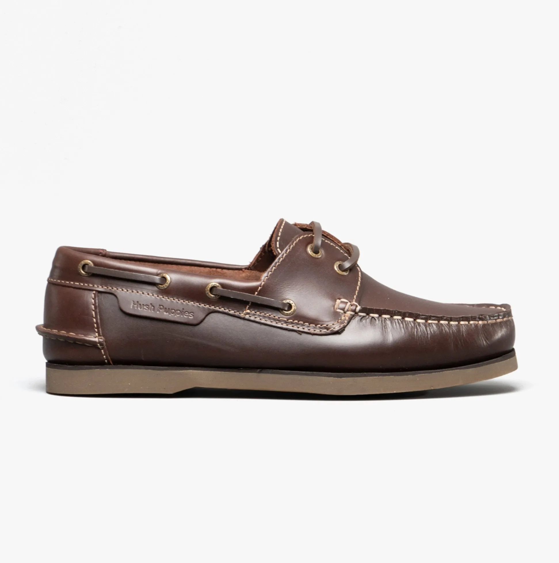 Hush Puppies HENRY Mens Leather Deck Shoes Brown