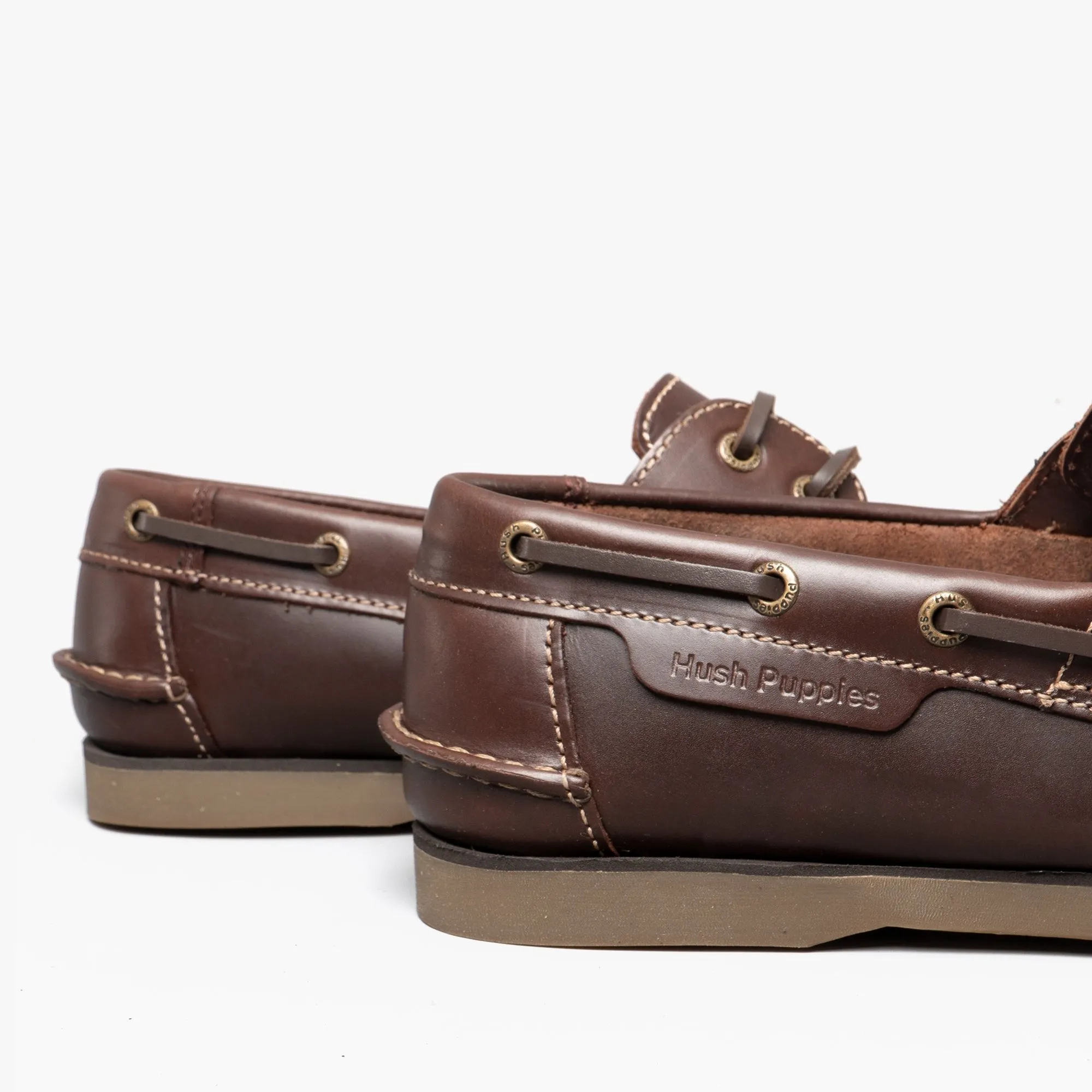 Hush Puppies HENRY Mens Leather Deck Shoes Brown