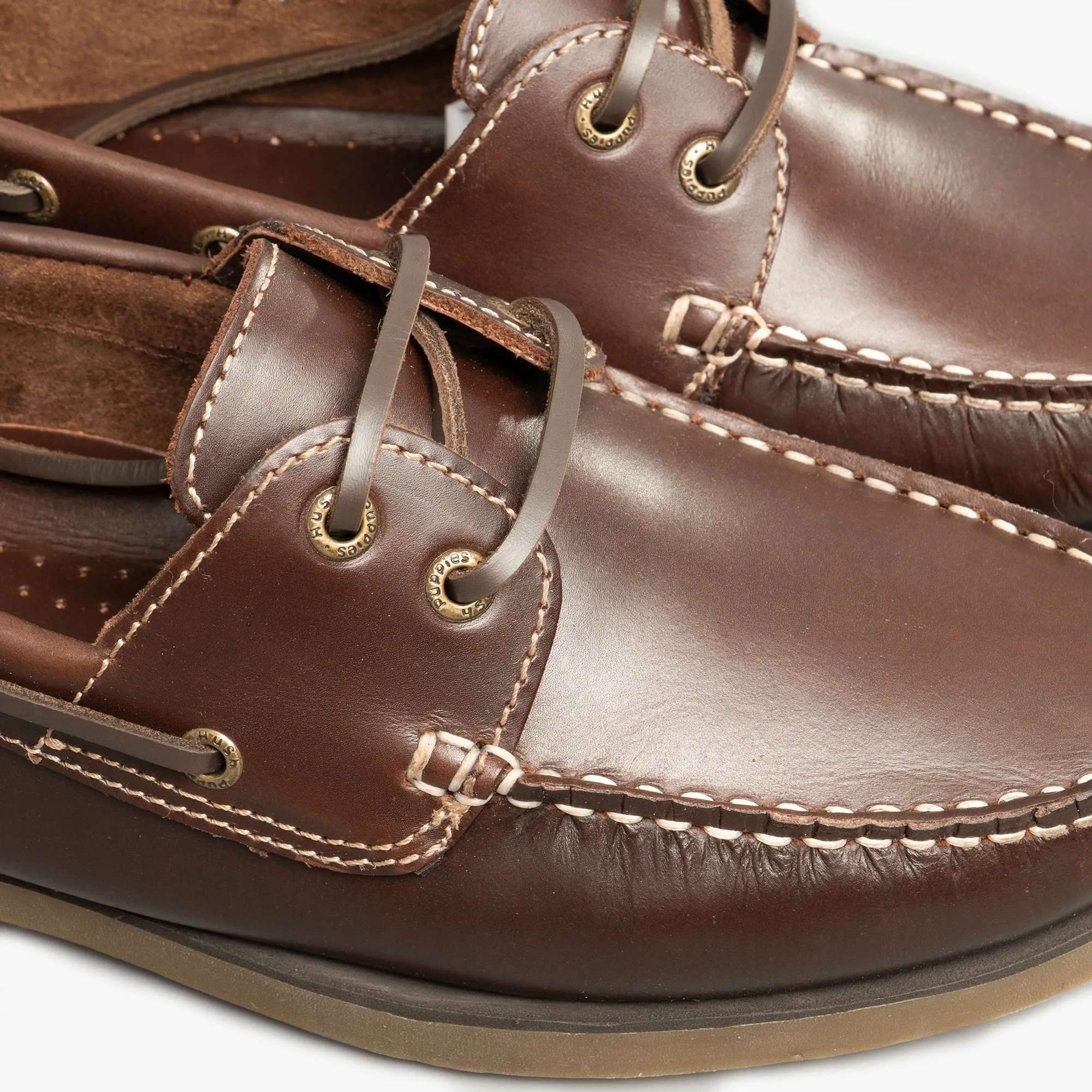 Hush Puppies HENRY Mens Leather Deck Shoes Brown