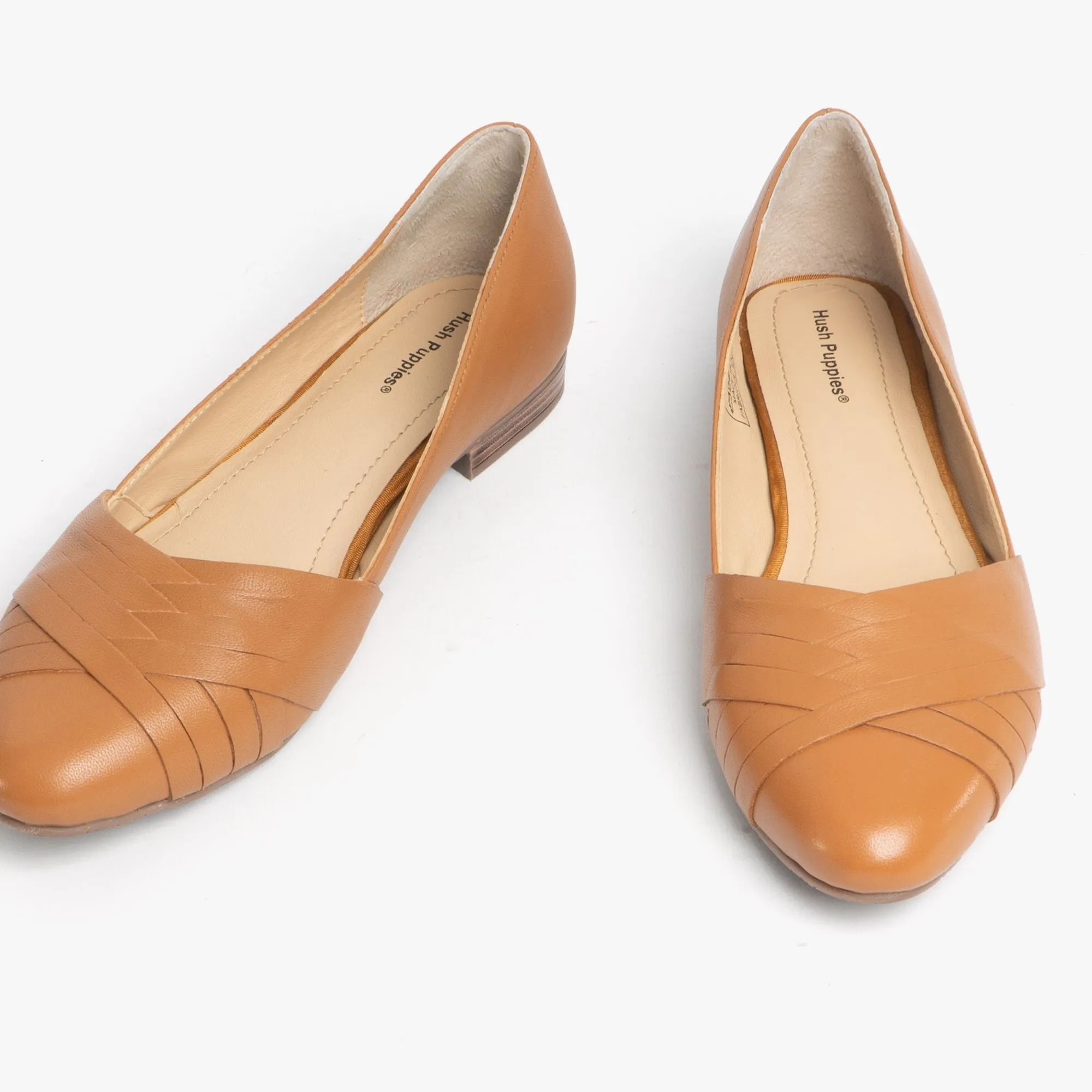 Hush Puppies MARLEY Womens Leather Ballerina Shoes Tan