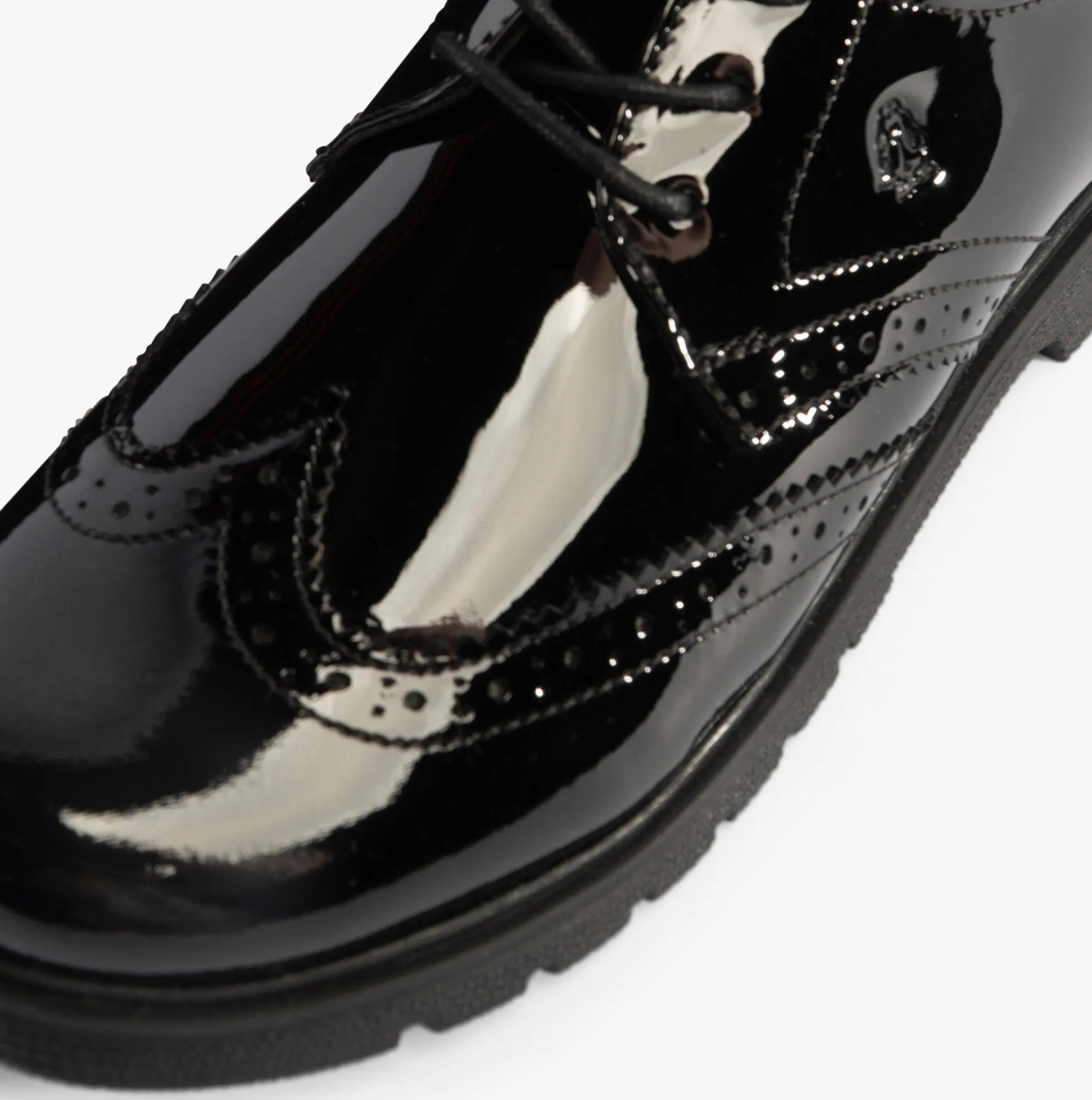 Hush Puppies SALLY Girls Leather School Shoes Black Patent
