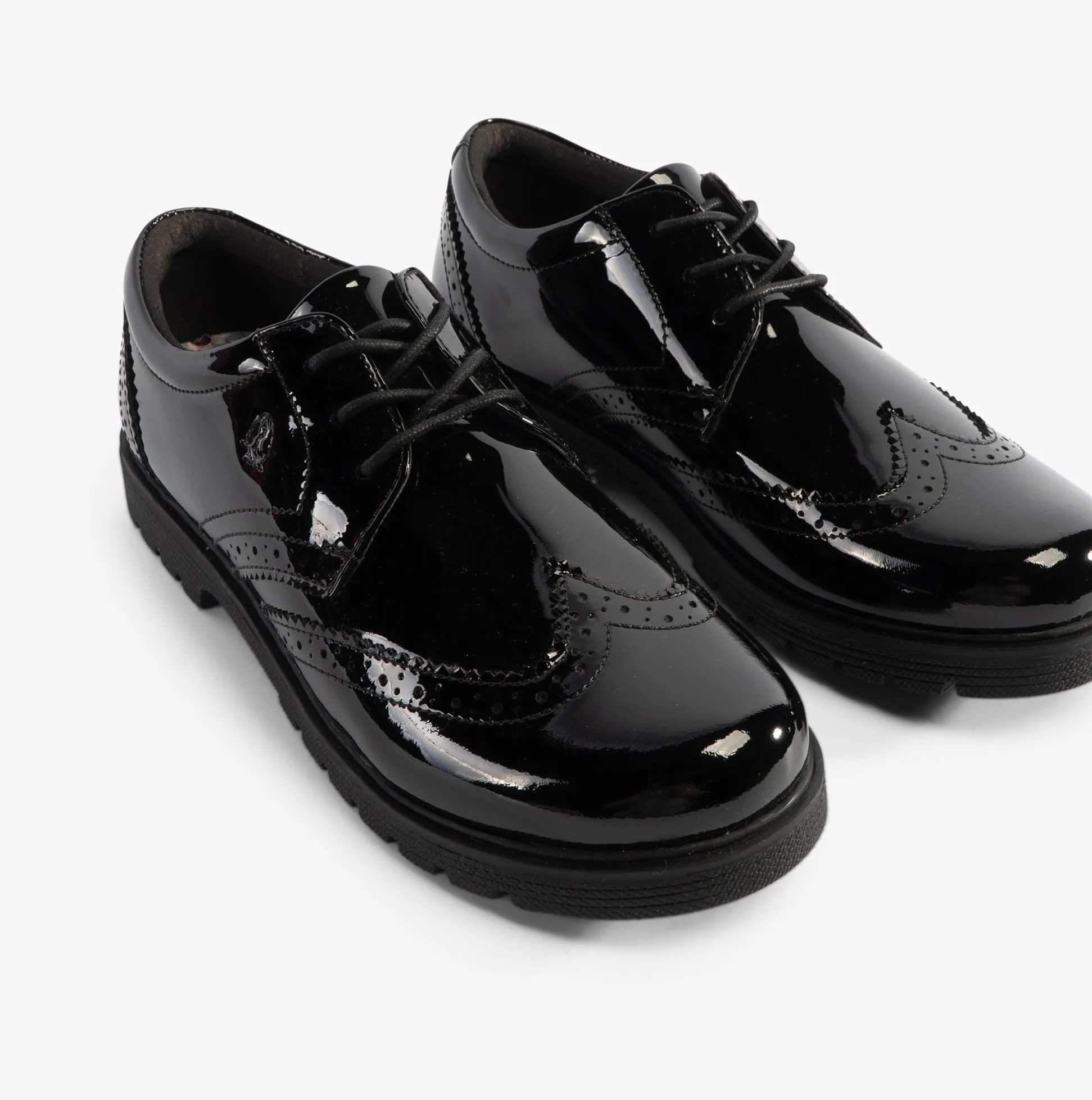 Hush Puppies SALLY Girls Leather School Shoes Black Patent