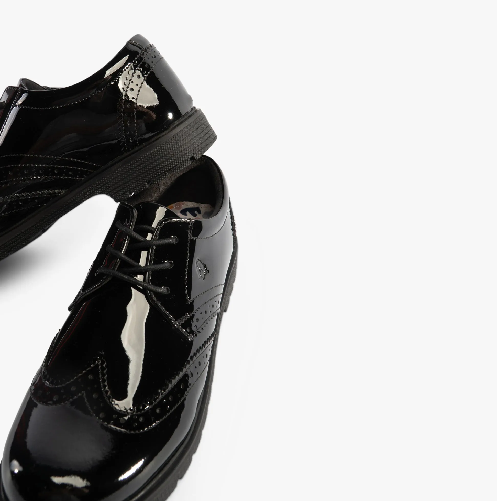 Hush Puppies SALLY Girls Leather School Shoes Black Patent