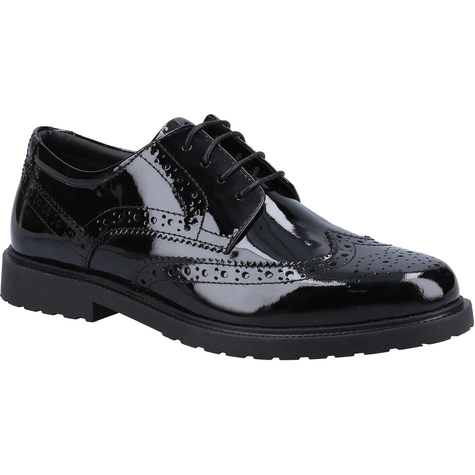 Hush Puppies VERITY BROGUE Girls Shoes Black Patent