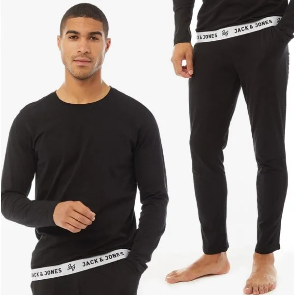 Jack & Jones RICKO Mens Cotton T-Shirt And Trousers Lounge Set Black