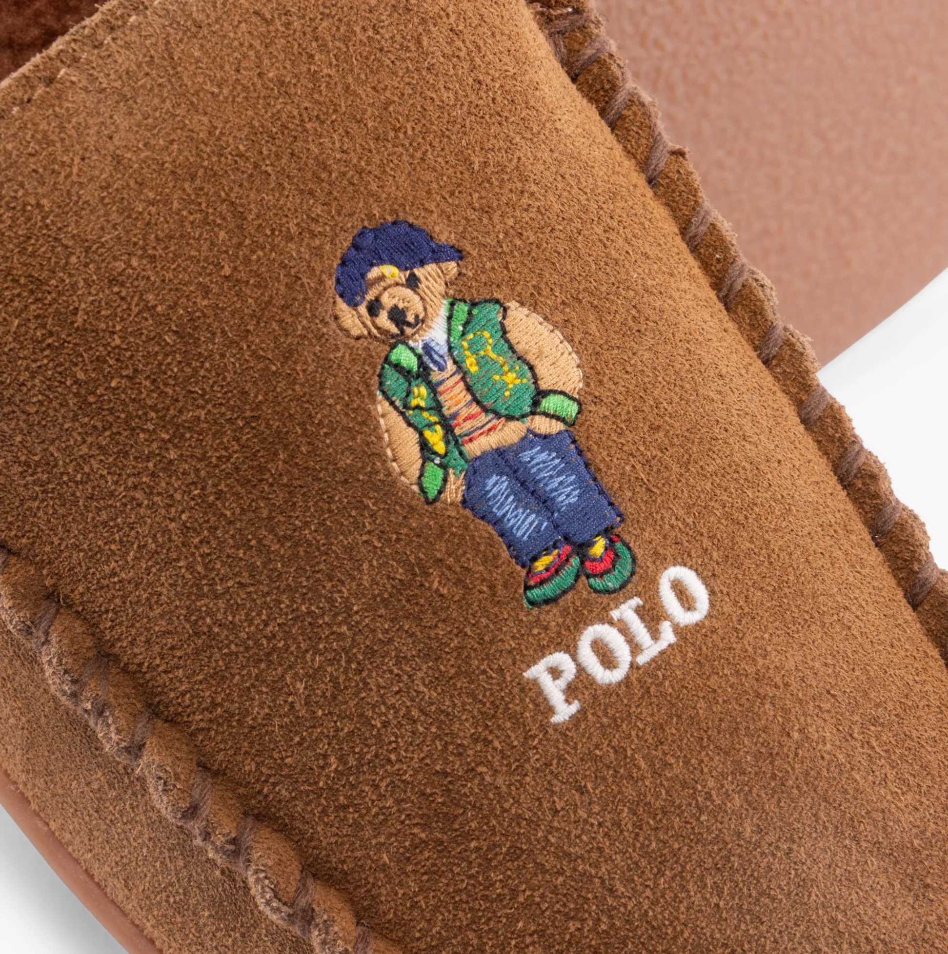 Polo Ralph Lauren BRENAN BEAR Mens Moccasin Slippers Brown