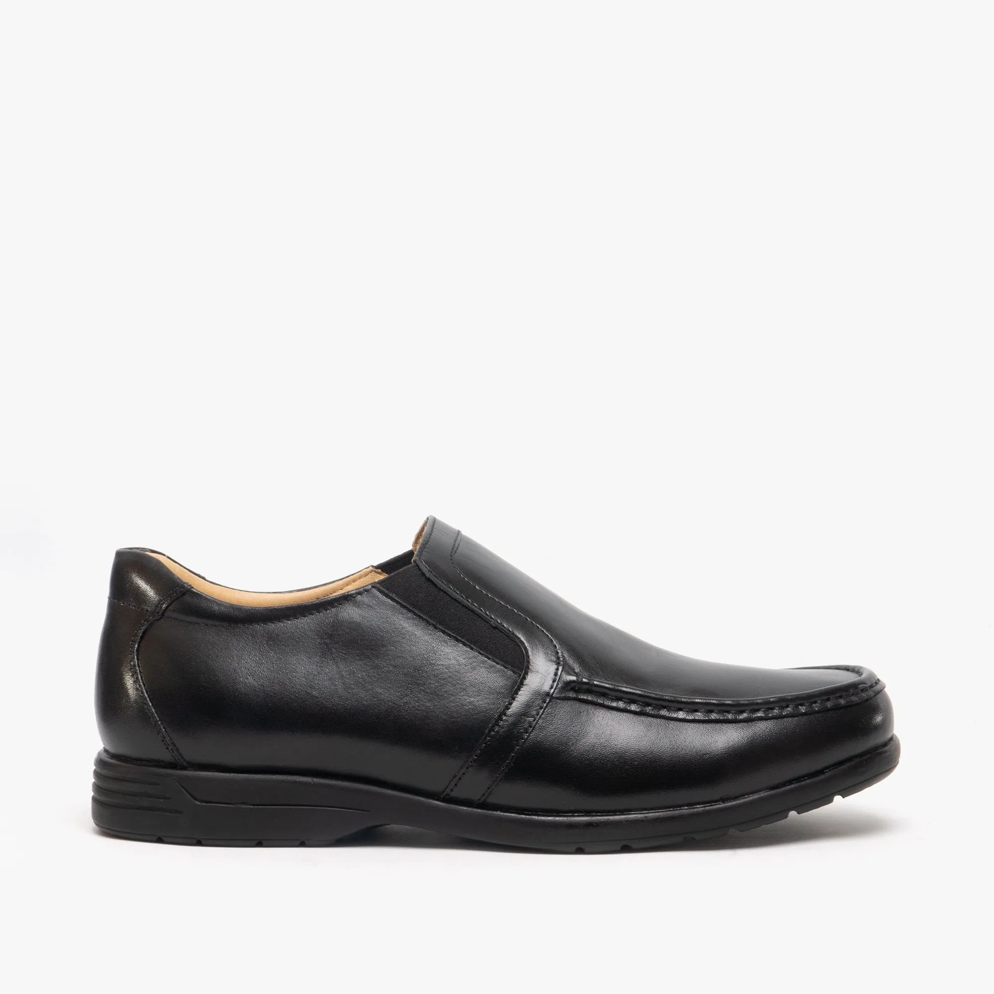 Roamers HUBERT Mens Leather Extra Wide Slip On Shoes Black