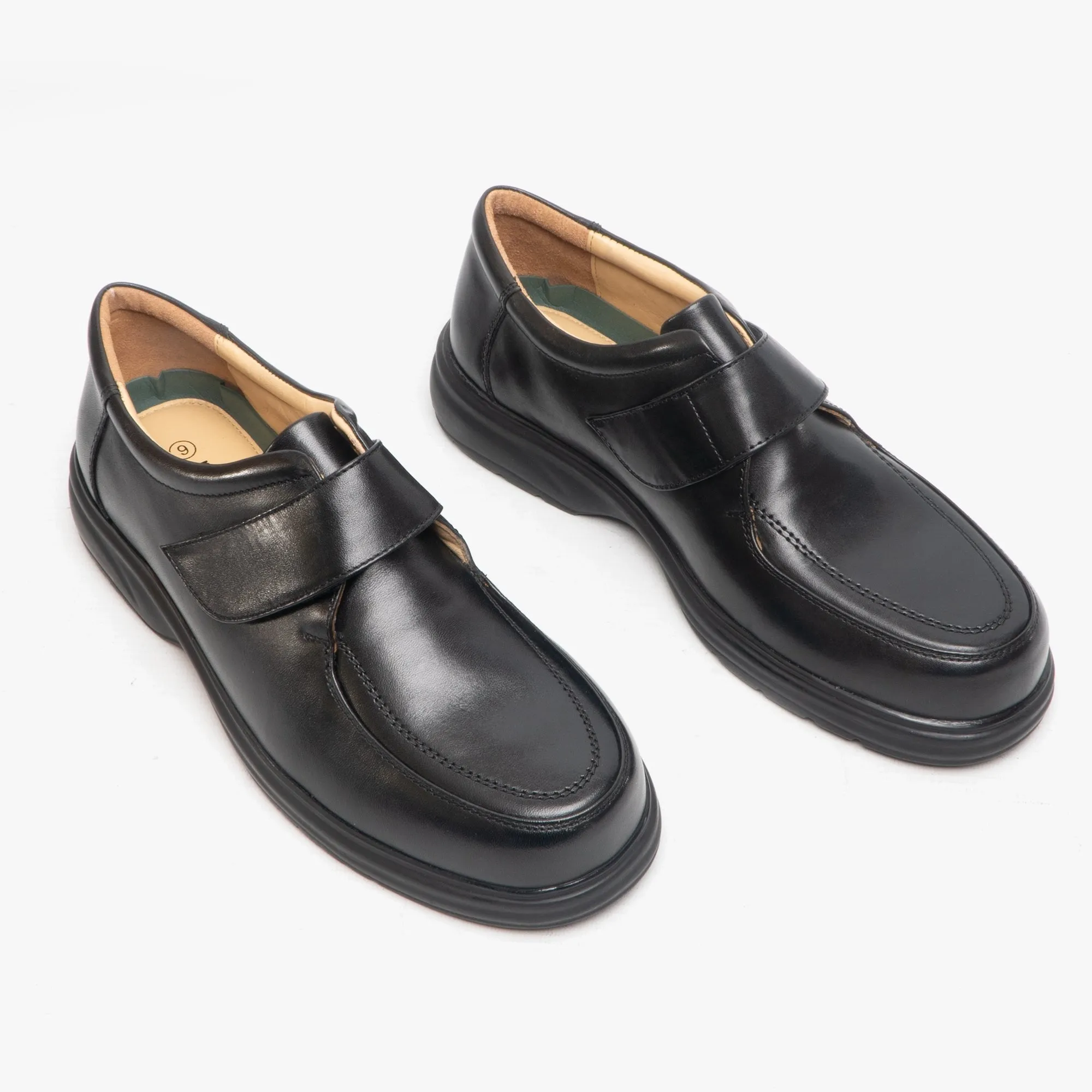 Roamers JADEN Mens Leather Wide (E) Fit Touch Fasten Shoes Black