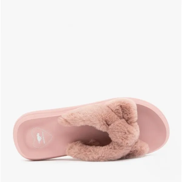 Rocket Dog SLADE WINETTE Womens Faux Fur Slide Sandals Dusty Rose