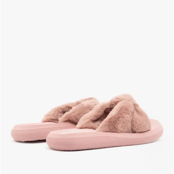 Rocket Dog SLADE WINETTE Womens Faux Fur Slide Sandals Dusty Rose