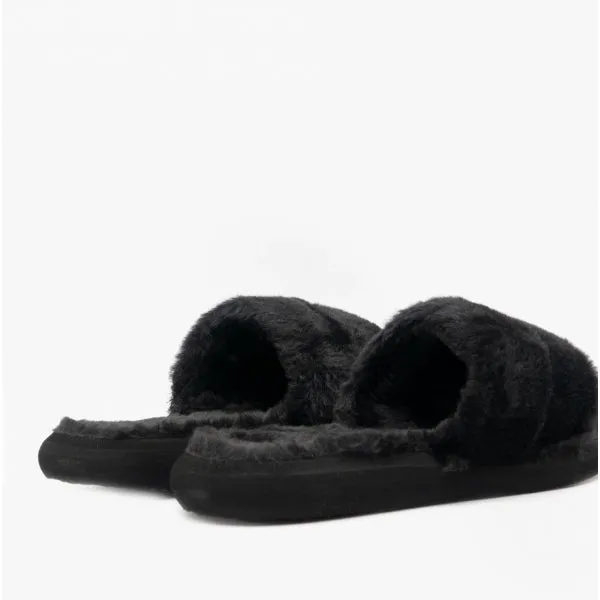 Rocket Dog STRATUS WINETTE Womens Faux Fur Slide Sandals Black