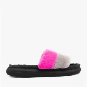 Rocket Dog STRATUS WINETTE Womens Faux Fur Slide Sandals Grey/Pink/Black