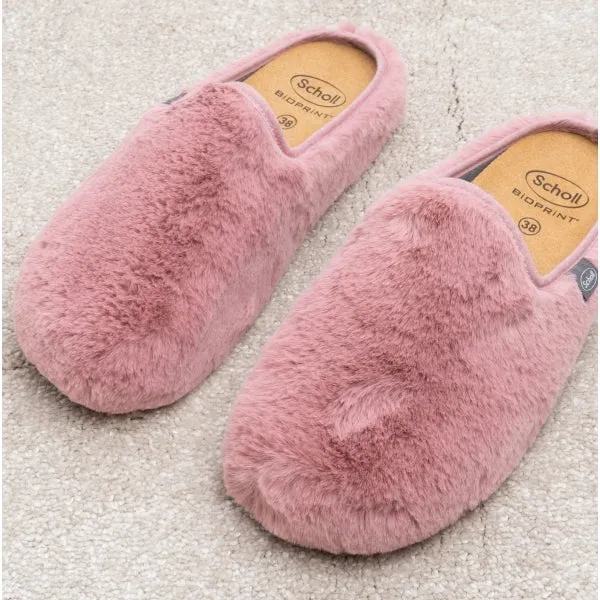 Scholl MADDY Womens Faux Fur Mule Slippers Rose