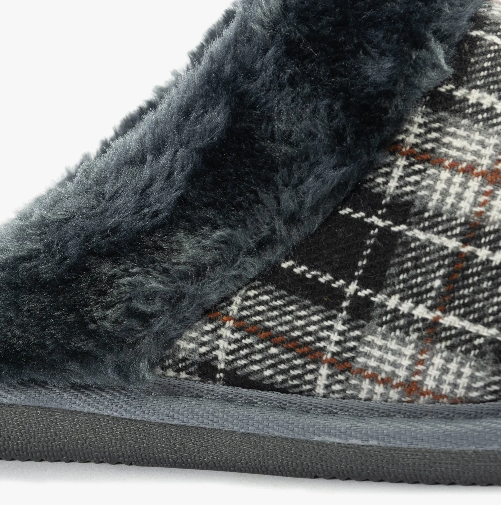 Sleepers LEYLA Womens Fur Cuff Mules Black/Grey Check