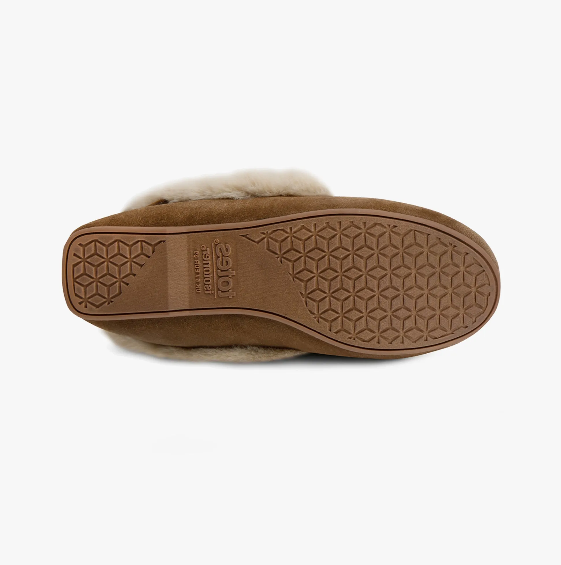 Totes Isotoner GENUINE SUEDE MOCCASIN WITH FAUX FUR LINING Womens Tan