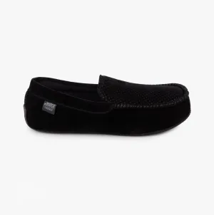 Totes Isotoner PERFORATED SUEDETTE Moccasin Slippers Mens Black