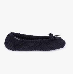 Totes Isotoner POPCORN BALLETS Womens Slippers Black